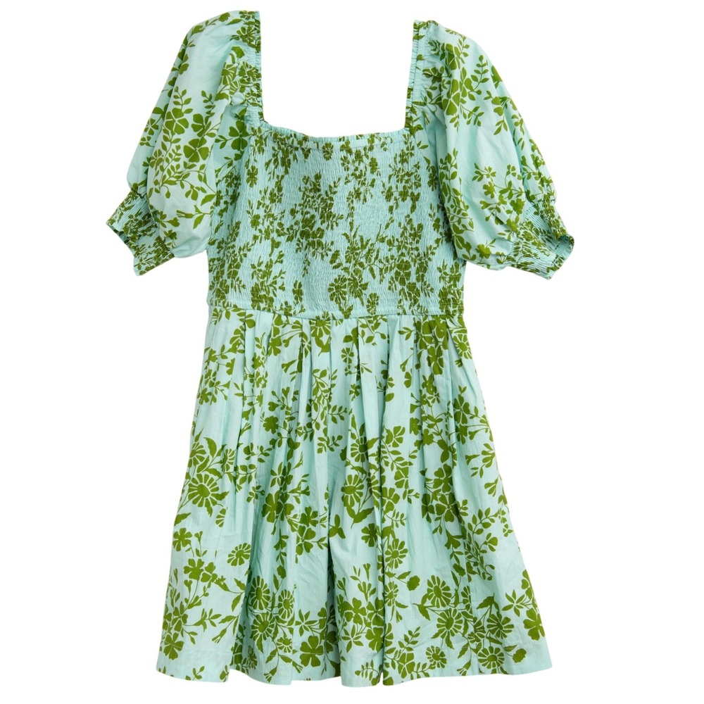 Olivia James The Label Sz M Floral Smocked Puff Sleeve Dress Spring CottageCore